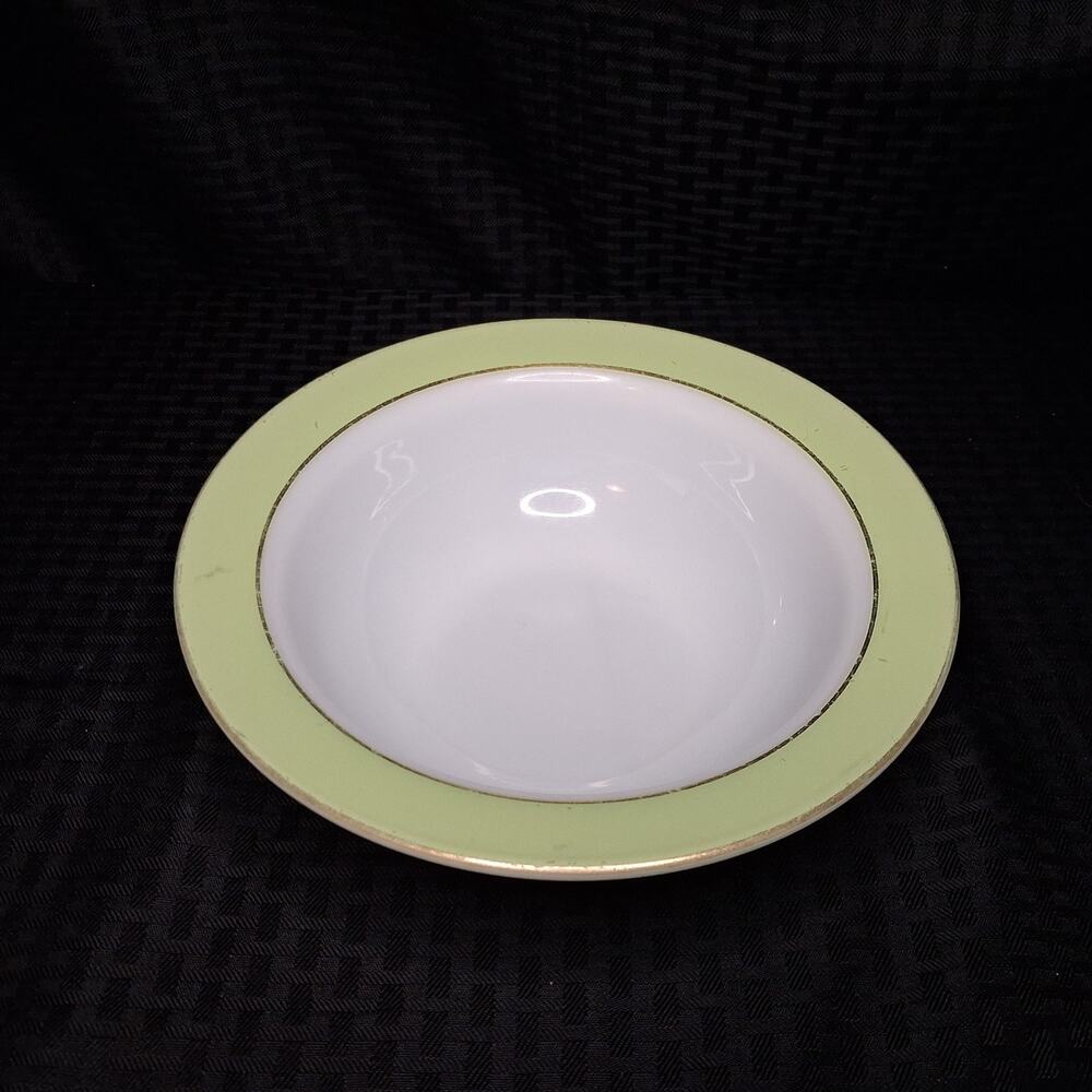 Vintage Pyrex Lime Green Band Gold Trim 9" Vegetable Serving Bowl Milk Glass MCM